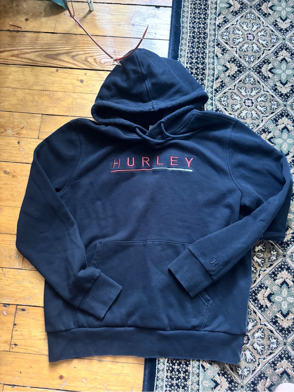 Hurley Black Pullover Hoodie with Red Logo